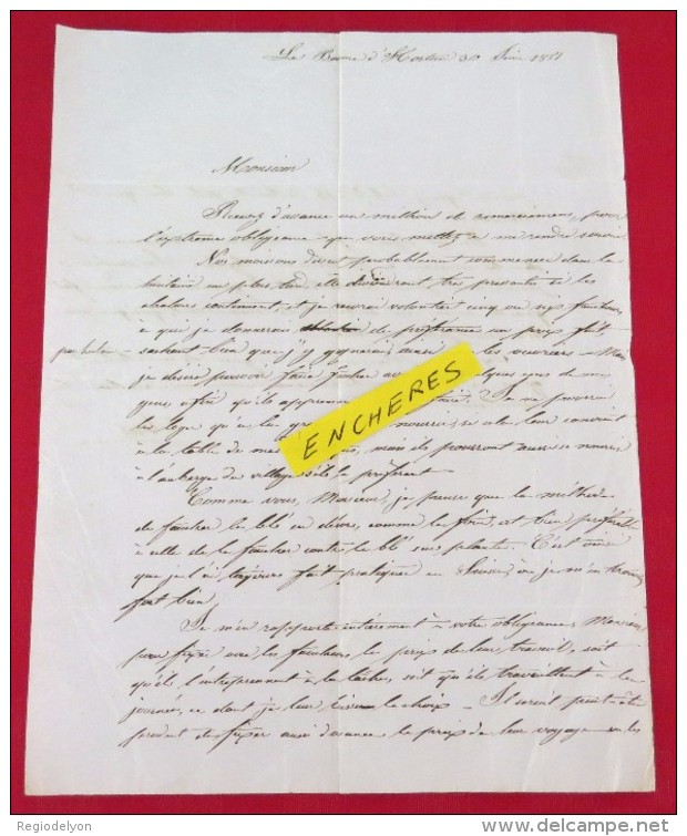 La Baume D´Hostun - Drôme - 3 Lettres Autographes 1851 - Agriculture Faucheur De Blé à La Faux / à Faucille - Historical Documents