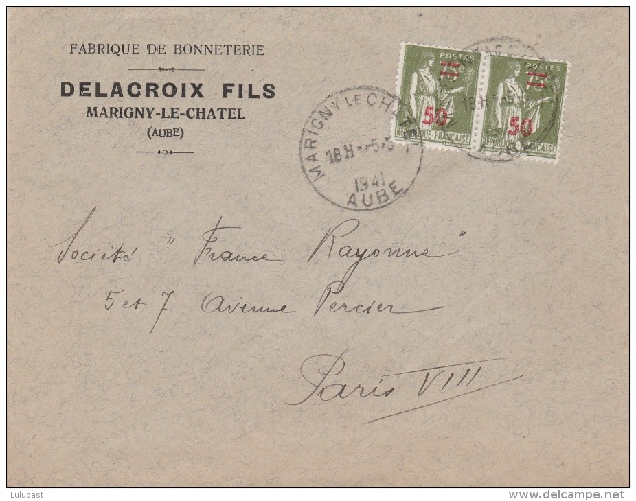 Marigny Le Châtel (Aube) : T. à D. Horoplan / 480 (paire) Sur Env. Commerciale DELACROIX Fils. - Manual Postmarks