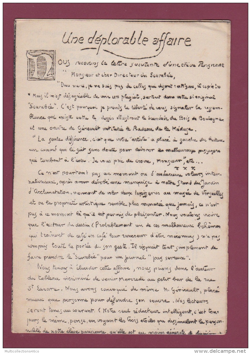 290716 - PARIS Revue Journal - éditorial LE SCARABEE N°2 - 15 Novembre 1923 - Humour Satire Dessin - Collections