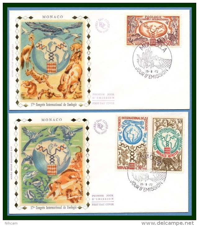 Monaco FDC N° 894 /6 Congrès International De Zoologie 1972 Complet Poisson Cheval Fauve Tortue Oiseau Singe Cervidé - FDC