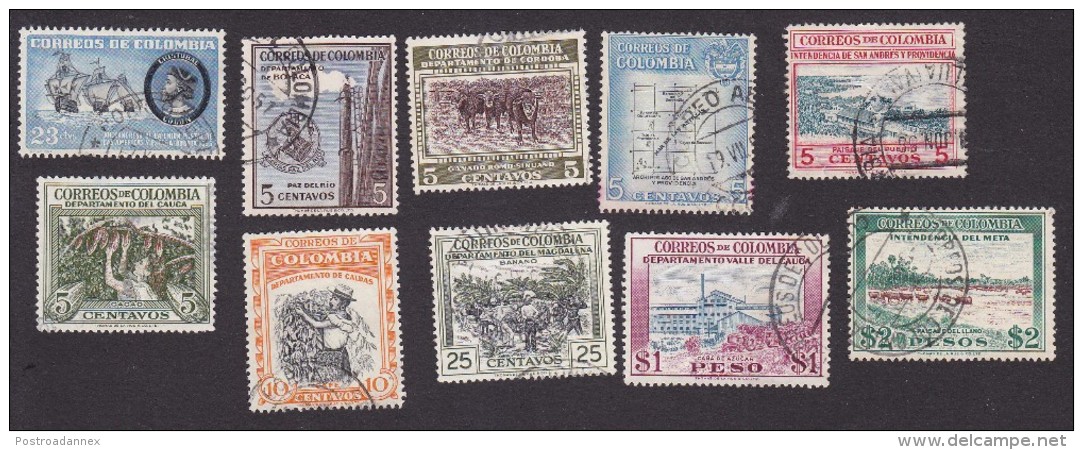 Colombia, Scott #642, 647-652, 656, 661-662, Used, Columbus, Industry Of Colombia, Issued 1955-56 - Colombia