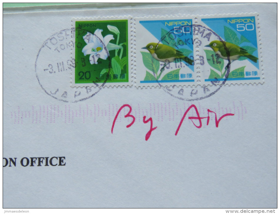 Japan 1998 Cover To England - Birds - Flower - Briefe U. Dokumente