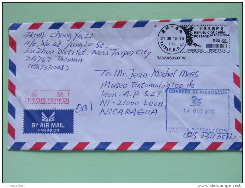 Taiwan 2015 Registered Cover To Nicaragua - Machine Franking - Briefe U. Dokumente