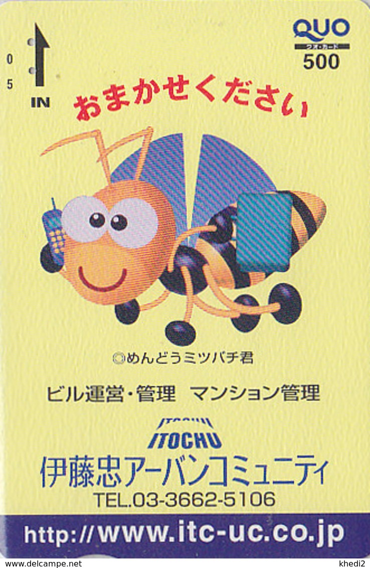 Rare Carte Prépayée Japon - Animal - ABEILLE Au Téléphone - BEE Japan Prepaid Card  - BIENE Quo Karte - 103 - Honingbijen