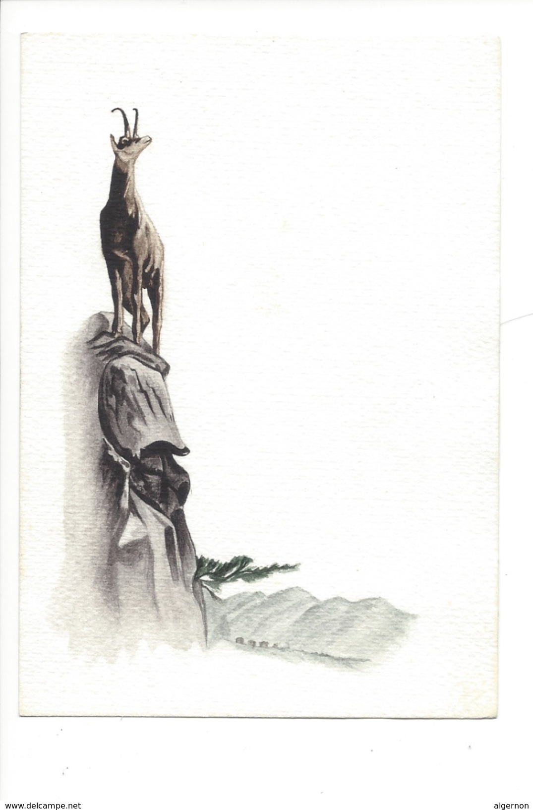 15045 - Petite Aquarelle  Chamois Sur Le Pic (format 13 X 9) - Aquarelles