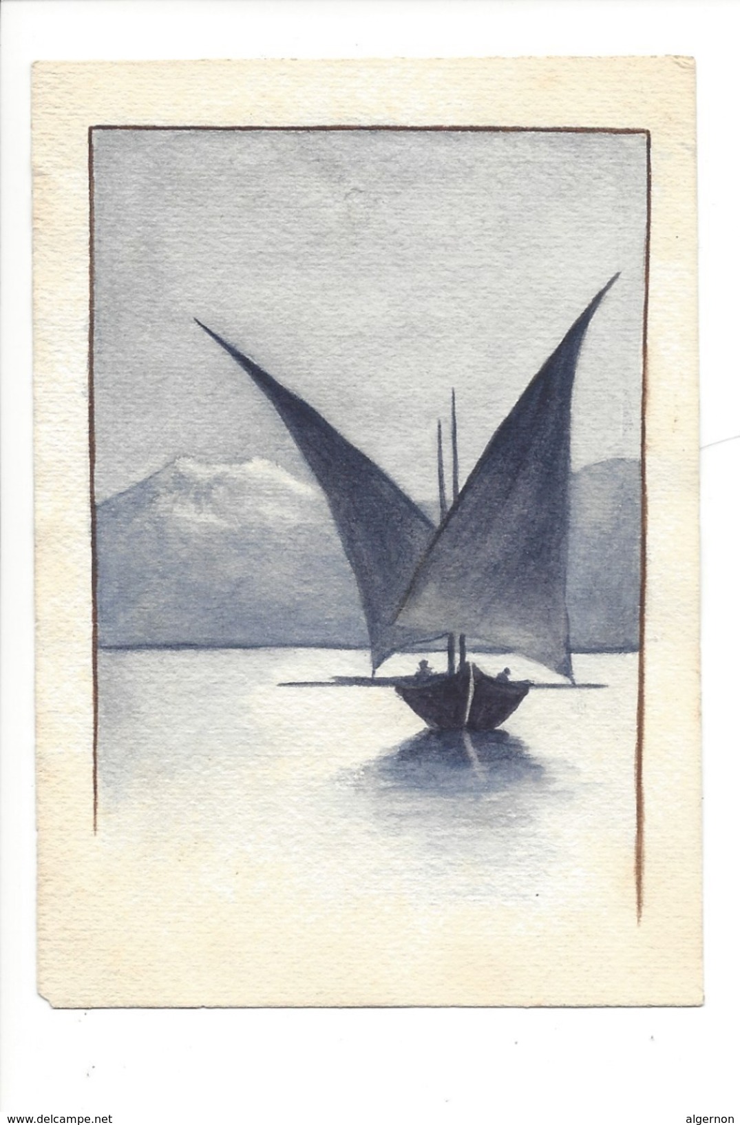 15055 - Petite Aquarelle Barque Du Léman  (format 13 X 9)  Attention Petite Déchirure Bord Côté Gauche - Wasserfarben