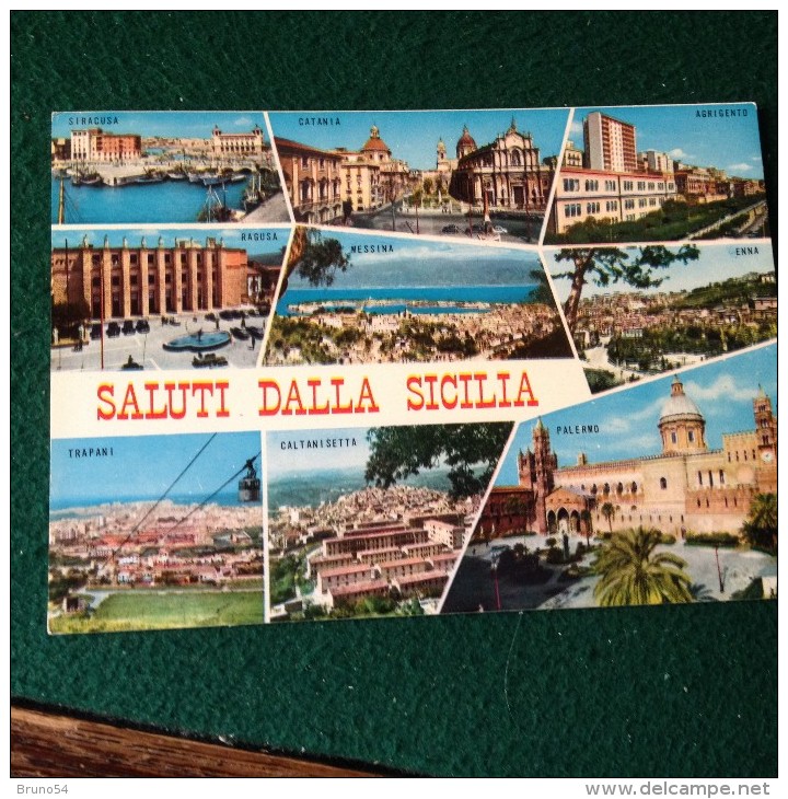 Cartolina Saluti Dalla Sicilia  Viaggiata 1972 Vedutine Con Tutte Le Provincie - Other & Unclassified