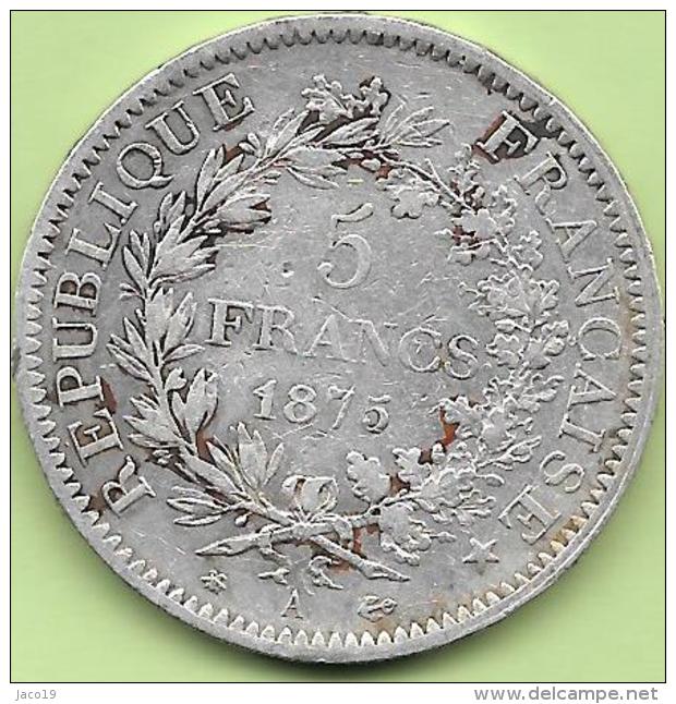 5 Francs Argent HERCULE 1875 A - Other & Unclassified