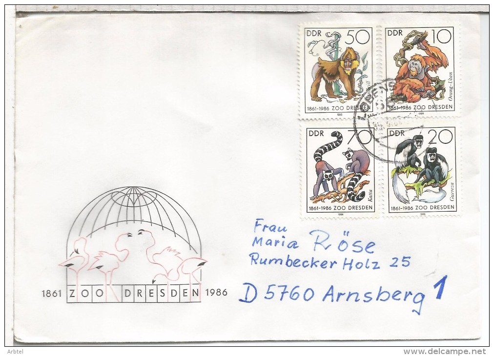 ALEMANIA DDR CC LOBENSTEIN SELLOS ZOO DRESDEN MONO GORILA SIMIO - Gorilla's