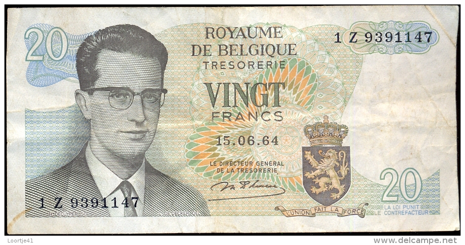 Bankbiljet Belgie Belgique 20 Frank Francs - 15.6.1964 - Andere & Zonder Classificatie