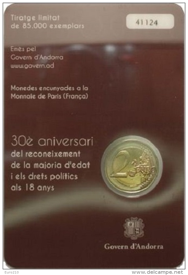 ANDORRA - 2 Euro 2015 - 30° Anniv. Raggiungimento Della Maggiore Età A 18 Anni - Andorra