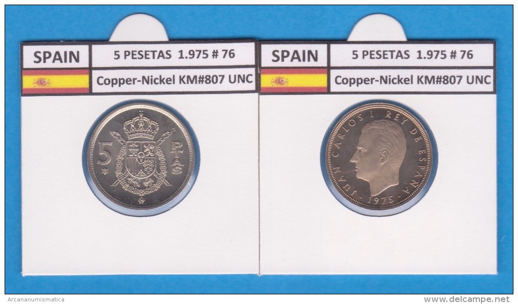 SPAIN /JUAN CARLOS I    5  PESETAS  1.975 #76   Cu-Ni   KM#807   SC/UNC  T-DL-9387 - 5 Pesetas