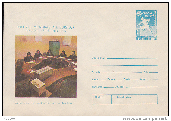 HANDICAPS, DEAD PEOPLES WORLD GAMES, SCHOOL, COVER STATIONERY, ENTIER POSTAL, 1977, ROMANIA - Handicaps