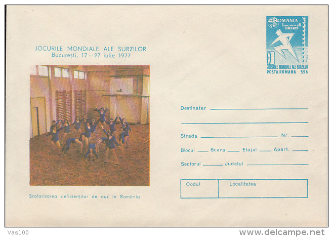 HANDICAPS, DEAD PEOPLES WORLD GAMES, GYMNASTICS, COVER STATIONERY, ENTIER POSTAL, 1977, ROMANIA - Handicaps