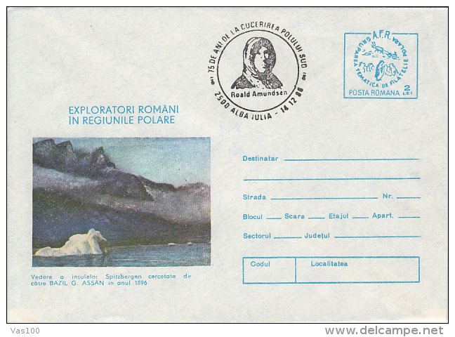 POLAR EXPLORERS, ROALD AMUNDSEN, COVER STATIONERY, ENTIER POSTAL, 1986, ROMANIA - Esploratori E Celebrità Polari