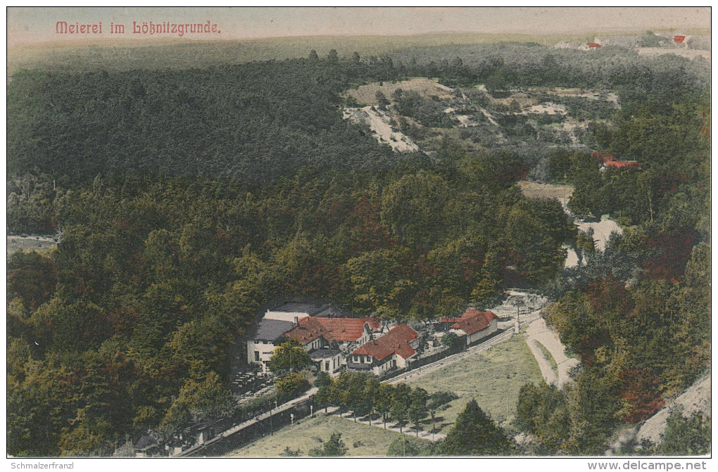 AK Gasthaus Meierei Lössnitzgrund Radebeul Mit Zug Eisenbahn Bei Dresden Weinböhla Coswig Moritzburg Meissen - Radebeul