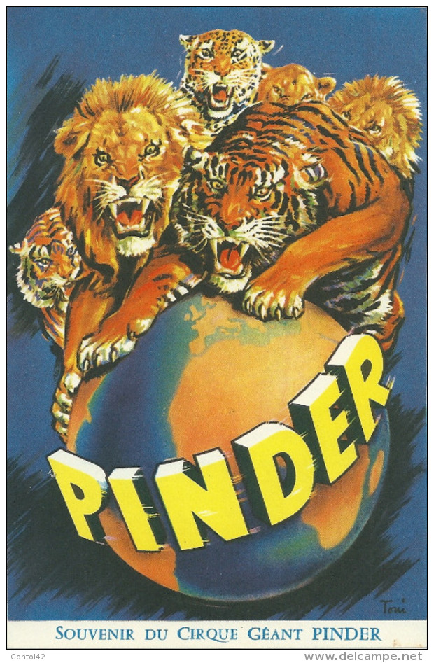 AFFICHETTE CIRQUE PINDER LIONS TIGRE ILLUSTRATEUR TONI - Afiches