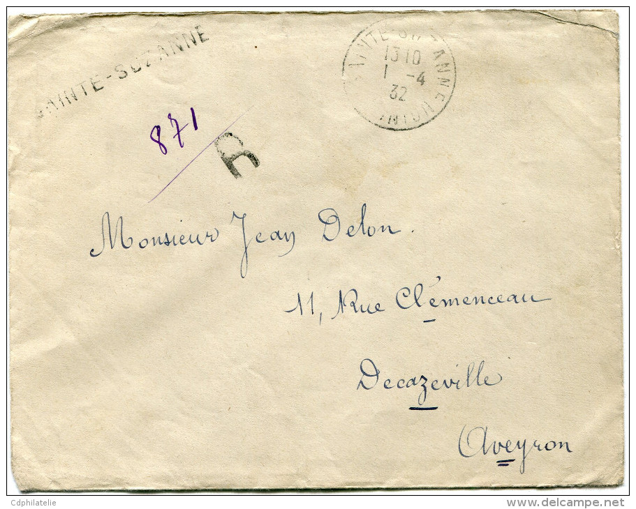 REUNION LETTRE RECOMMANDEE AVEC AFFRANCHISSEMENT AU VERSO DEPART SAINTE-SUZANNE 1-4-32 REUNION POUR LA FRANCE - Lettres & Documents