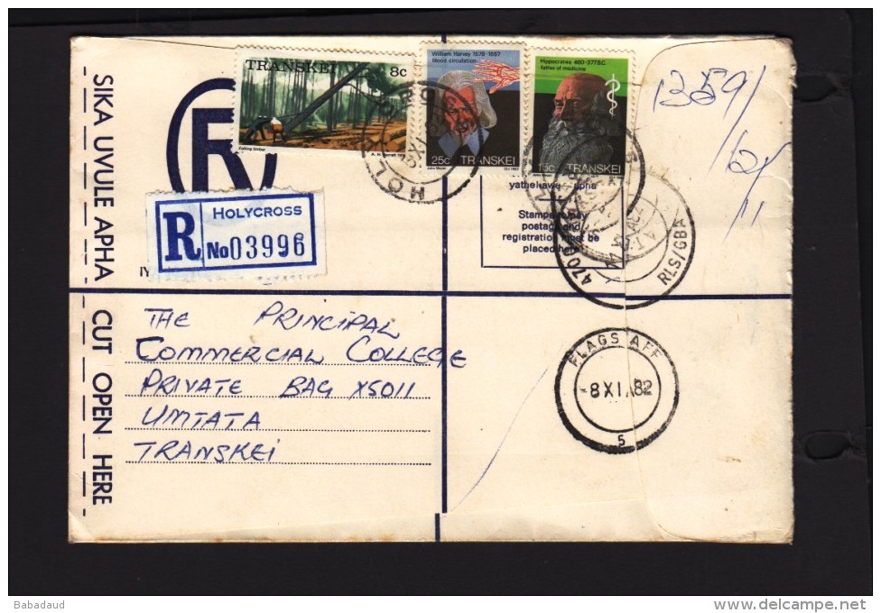 Transkei 1982 Registered Cover HOLYCROSS > Umtata, FLAGSTAFF, KOKSTAD Transit - Transkei