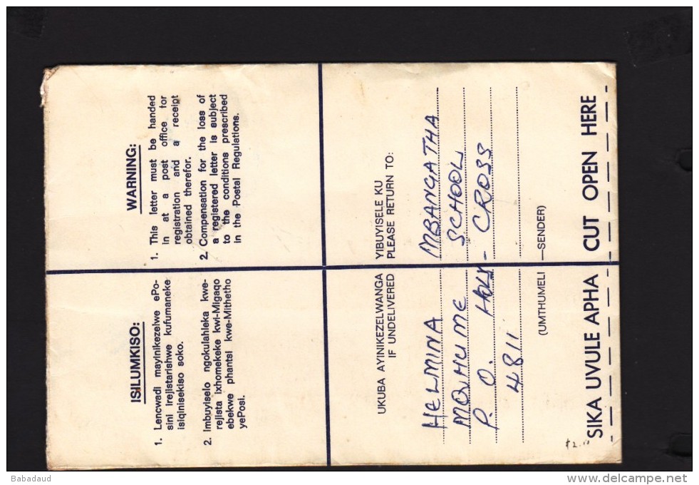 Transkei 1982 Registered Cover HOLYCROSS > Umtata, FLAGSTAFF, KOKSTAD Transit - Transkei