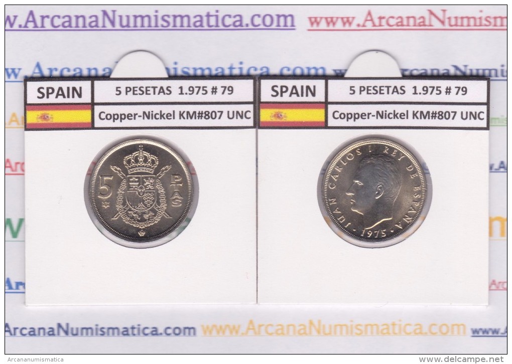 SPANIEN /JUAN CARLOS I    5  PESETAS  1.975 #79   Cu-Ni   KM#807  SC/UNC   T-DL-9391 - 5 Pesetas