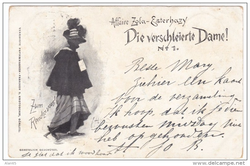 Affaire Zola-Esterhazy, The Veiled Lady Die Verschleierte Dame No.1, C1890s Vintage Postcard - Events