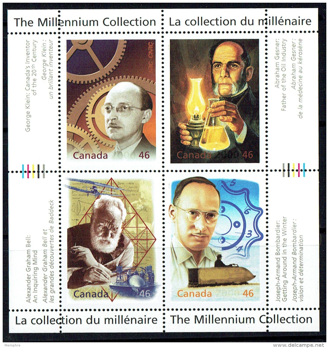 2000 Millennium Series  Inventors Bell, Bombardier, Klein, Gesner Sheet Of 4 Different Sc 1832  MNH - Neufs