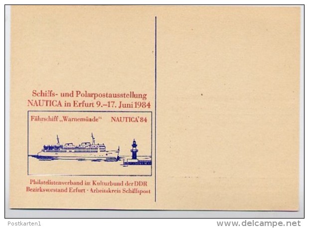 DDR P84-23-84 C76 Postkarte Zudruck NAUTICA FÄHRSCHIFF ERFURT 1984 - Privatpostkarten - Ungebraucht