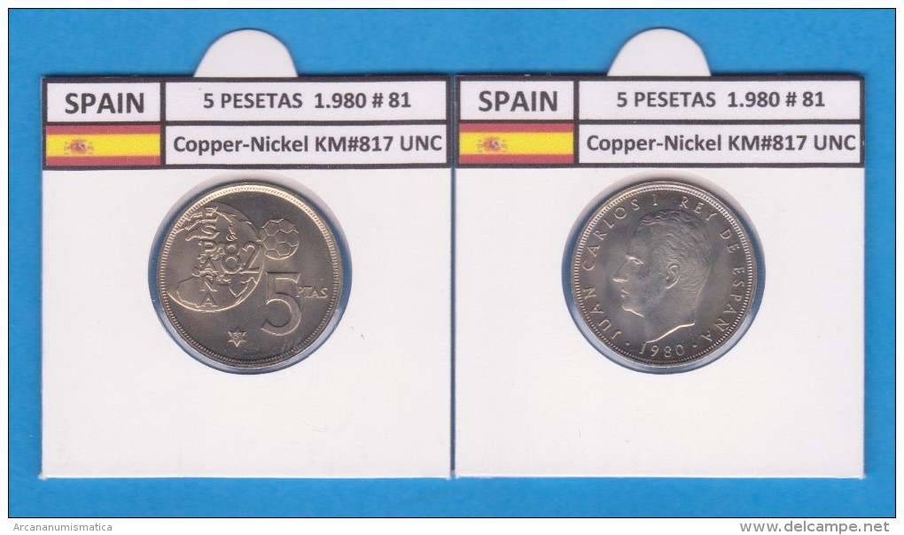 ESPAGNE /JUAN CARLOS I    5  PESETAS  1.980 #81   Cu-Ni   KM#817  SC/UNC   T-DL-9394 - 5 Pesetas