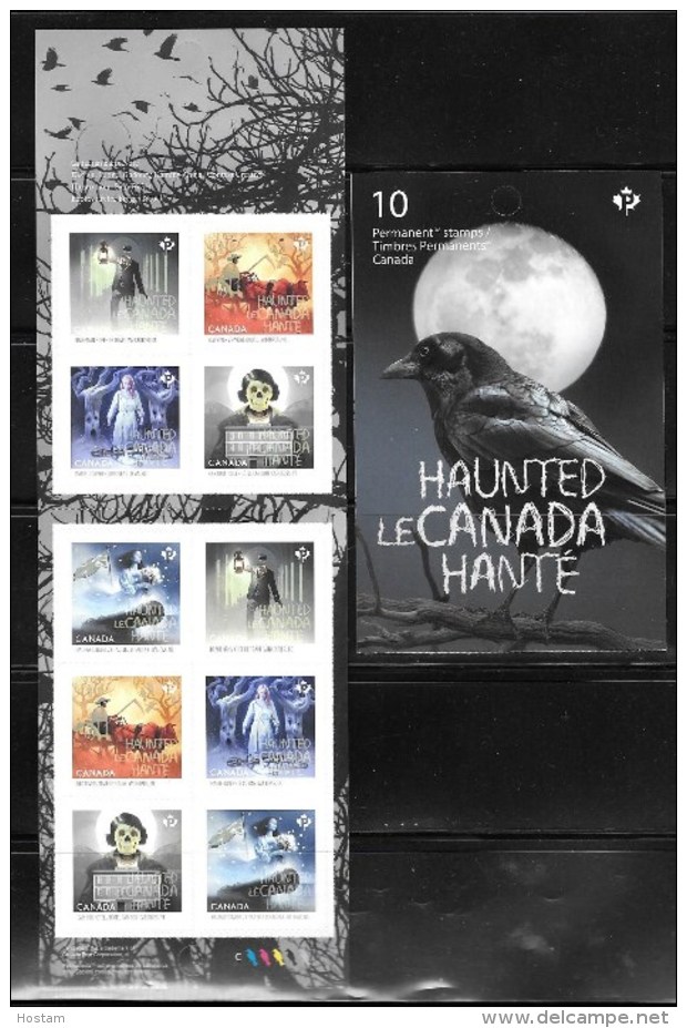 CANADA 2015, HAUNTED CANADA: Headless Man, Ox Cart, Greiving Grey Lady, Ghost, Spirits,bird,  BK 10 Stamps,    #2865a - Carnets Complets