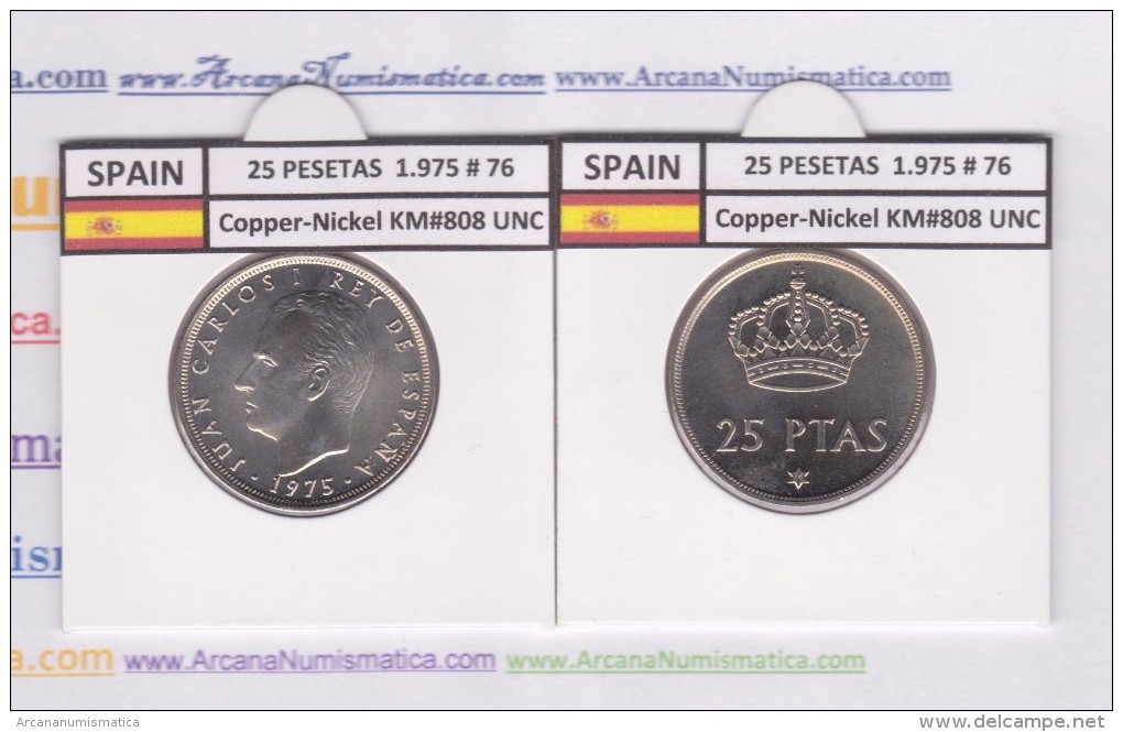 SPAIN/JUAN CARLOS I    25  PESETAS  Cu Ni  1.975 #76    KM#808    SC/UNC  T-DL-9419 - 25 Pesetas