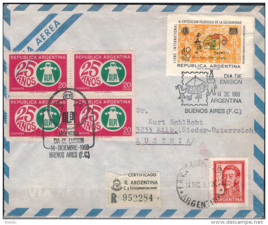 ARGENTINIEN 1968 - Luftpost Rekobrief Mit MiNr:867+1013 4er SStmp. - Briefe U. Dokumente