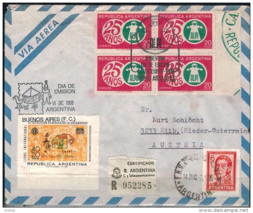 ARGENTINIEN 1968 - Luftpost Rekobrief Mit MiNr:867+1013 4er SStmp. - Briefe U. Dokumente