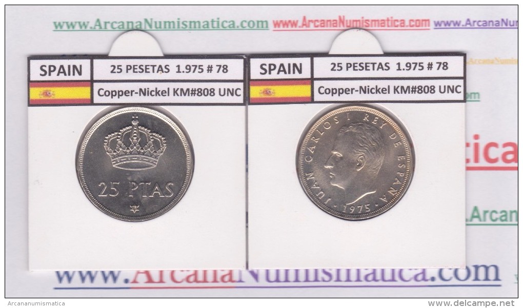 SPAIN /JUAN CARLOS I    25  PESETAS  Cu Ni  1.975 #78    KM#808    SC/UNC     T-DL-9421 - 25 Peseta