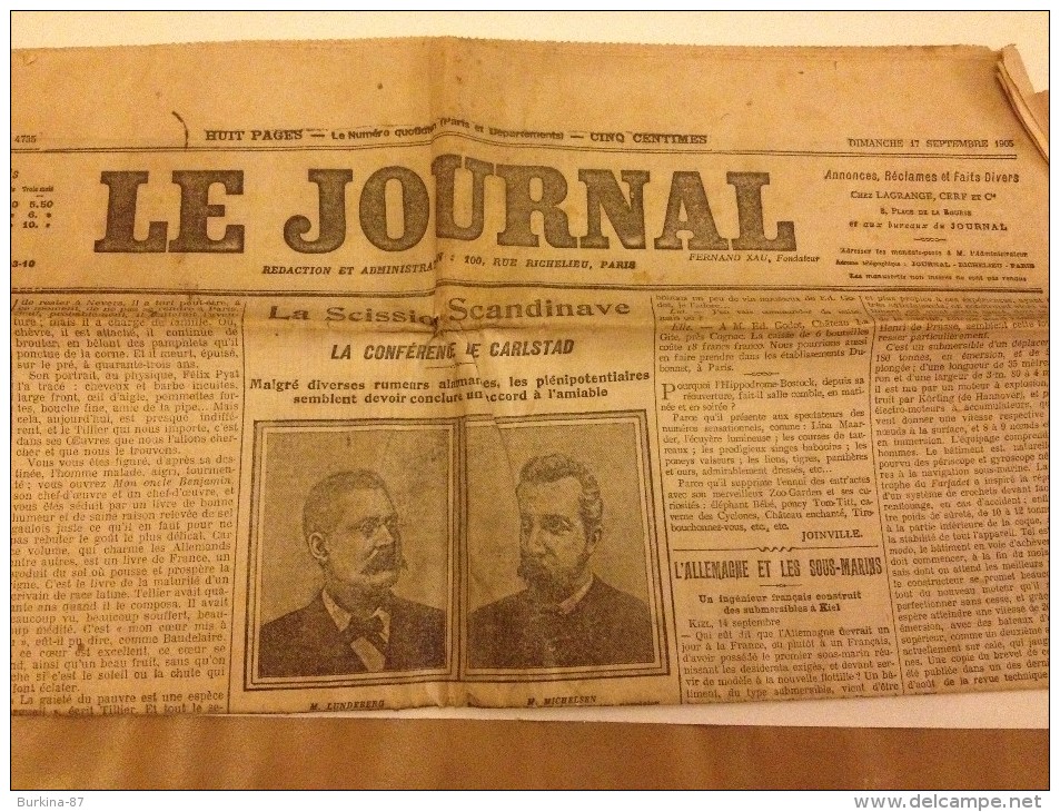 LE JOURNAL, DIMANCHE, 17 SEPTEMBRE 1905, N° 4785 - Autres & Non Classés