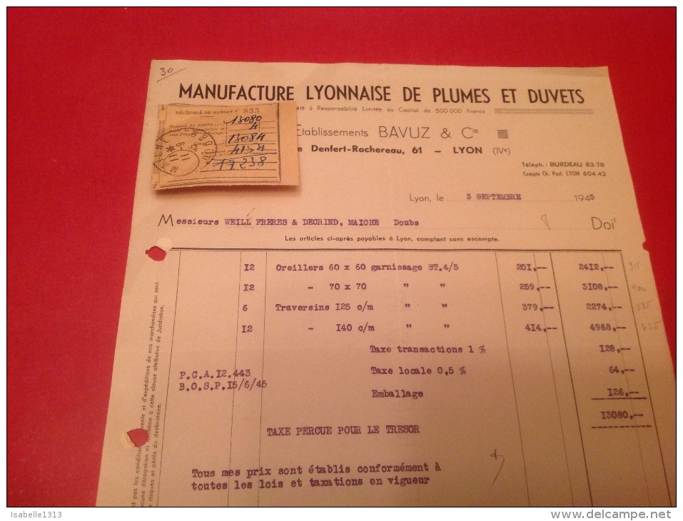 Manufacture Lyonnaise De Plumes Et Duvet Lyon Maiche Doubs - Textilos & Vestidos