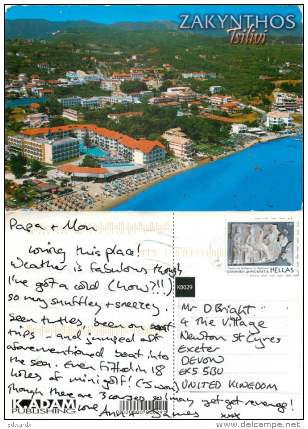 Tsilivi, Zakynthos, Greece Postcard Posted 2010 Stamp - Grecia