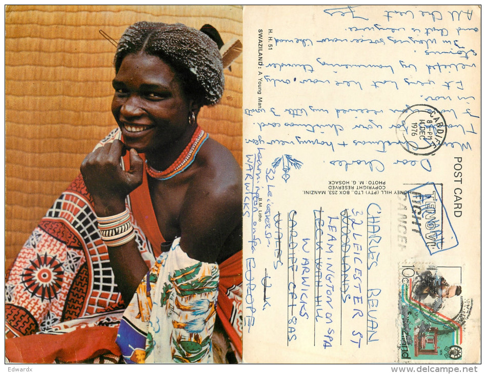 A Young Man, Swaziland Postcard Posted 1976 Stamp - Swaziland