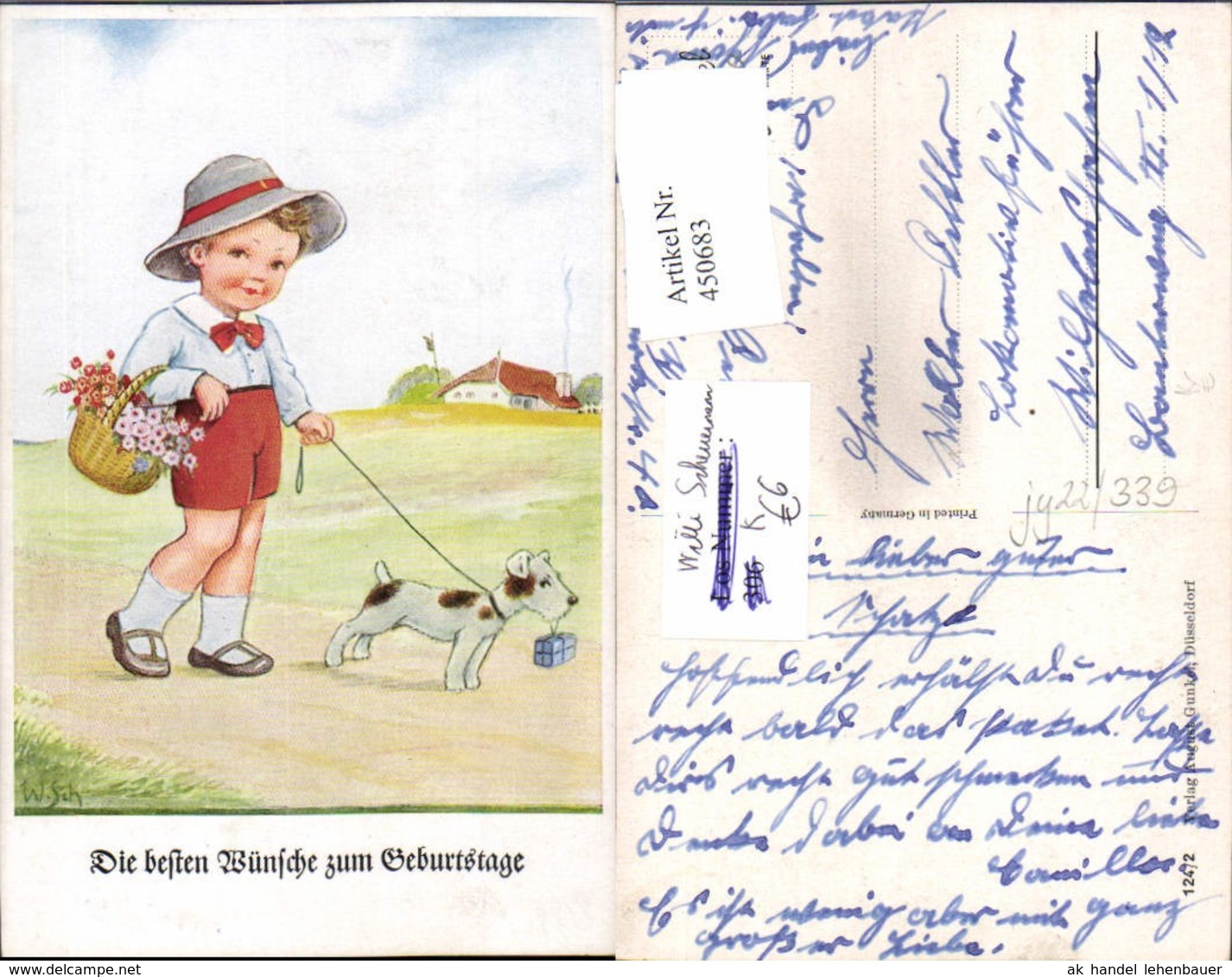 450683,K&uuml;nstler AK Willi Scheuermann John Wills Kind M. Hut Korb Hund Geschenk - Scheuermann, Willi