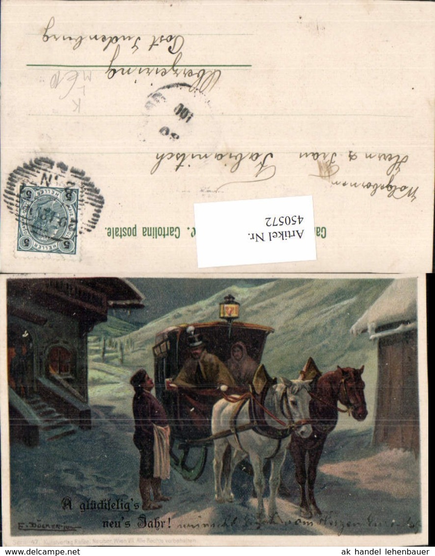 450572,K&uuml;nstler Litho E. D&ouml;cker Jun. Neujahr Pferdeschlitten Pferde - Doecker, E.