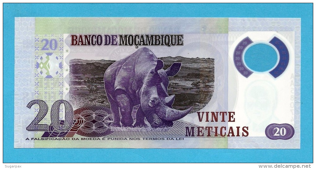 MOZAMBIQUE - 20 METICAIS - 16.06.2011 - P 149 - Polymer - SAMORA MOISÉS MACHEL / RHINO - Mozambico