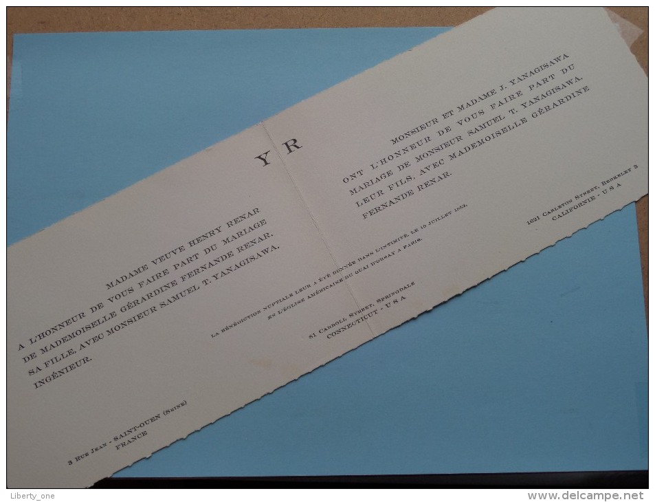 Huwelijk Gérardine Fernande RENAR - Samuel T. YANAGISAWA 10 Juli 1952 Paris ( France / USA) ( Zie Foto Voor Details ) ! - Boda