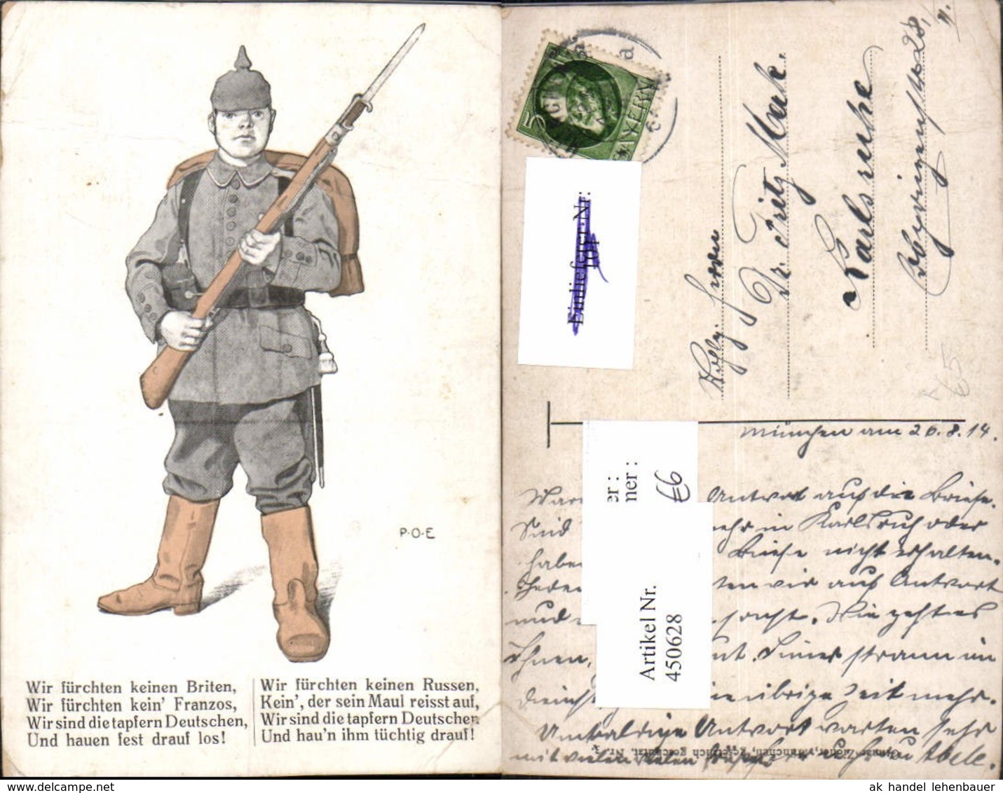 450628,K&uuml;nstler AK P. O. Engelhard Patriotik Propaganda Soldat Pickelhaube - Engelhard, P.O. (P.O.E.)