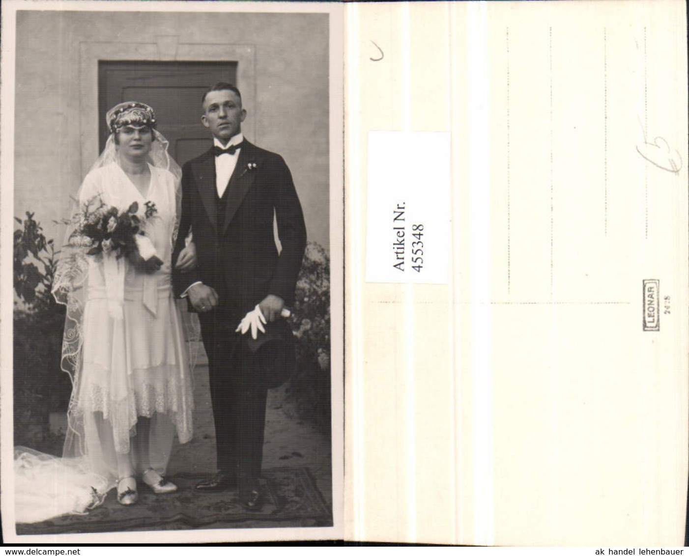 455348,Foto AK Hochzeit Hochzeitsfoto Brautpaar Schleier Blumen - Huwelijken