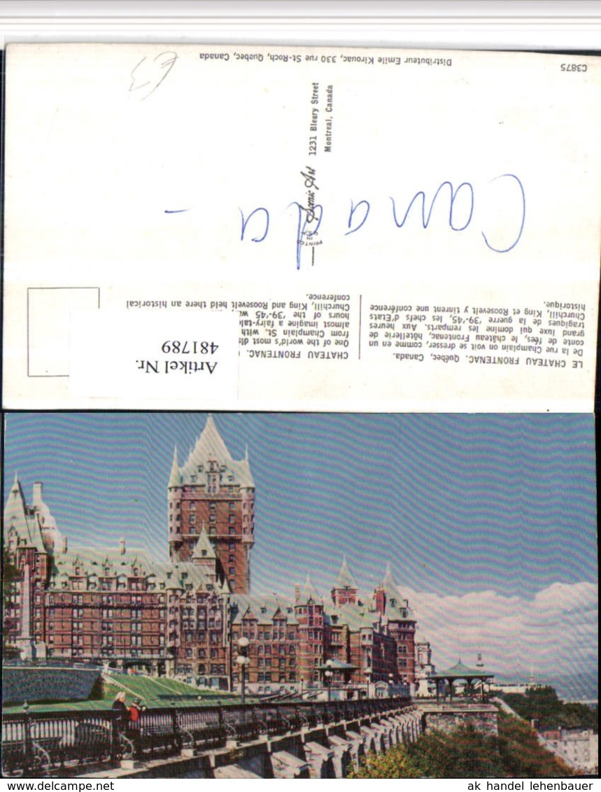 481789,Quebec Chateau Frontenac Schloss - Sonstige & Ohne Zuordnung