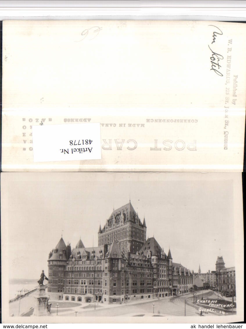 481778,Quebec Chateau Frontenac Schloss - Sonstige & Ohne Zuordnung