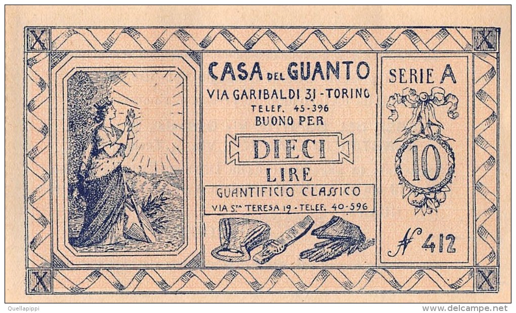 04706 "TORINO - CASA DEL GUANTO - BUONO SCONTO LIRE 10 SERIE A / N° 412 ANNI '30 DEL XX SECOLO - FDS " ORIGINALE - Altri & Non Classificati