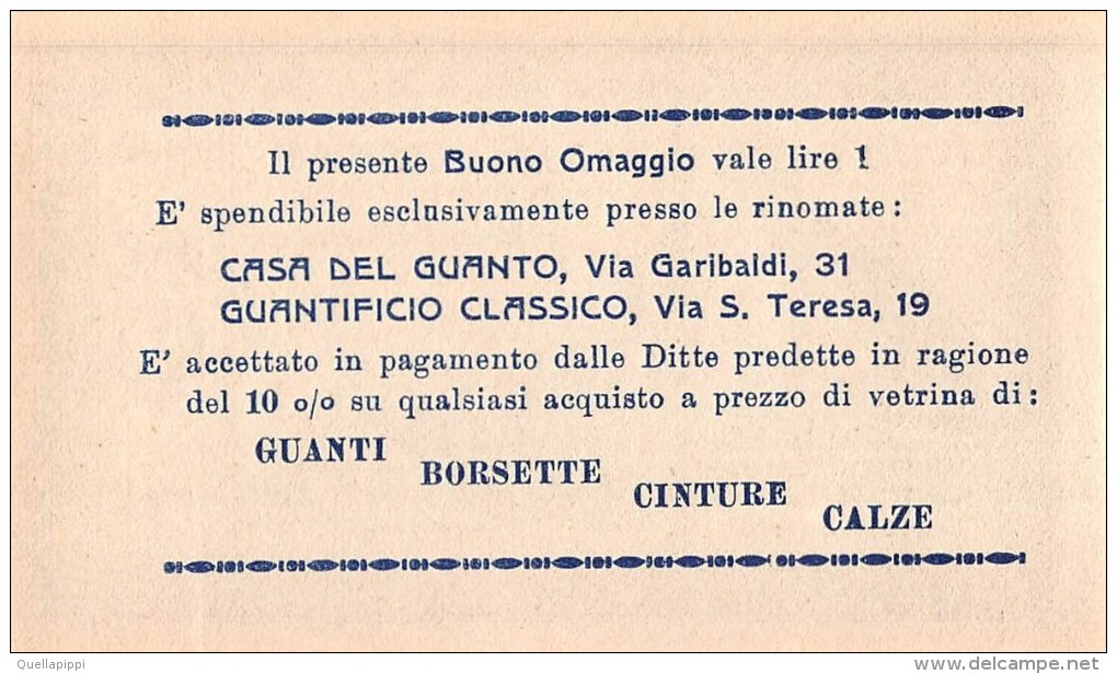 04710 "TORINO - CASA DEL GUANTO - BUONO SCONTO LIRE 1 SERIE D / N° 94 ANNI '30 DEL XX SECOLO - FDS " ORIGINALE - Altri & Non Classificati