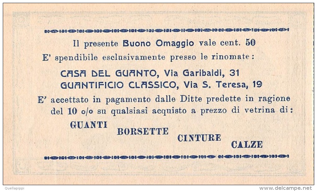 04711 "TORINO - CASA DEL GUANTO - BUONO SCONTO CENTESIMI 50 SERIE E / N° 311 ANNI '30 DEL XX SECOLO - FDS " ORIGINALE - Altri & Non Classificati