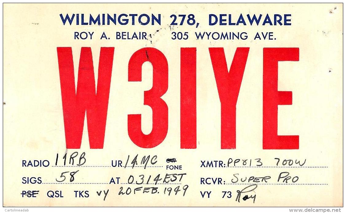 [DC3122] CPA - U.S.A. -  DELAWARE - WILMINGTON 278 W3IYE - Viaggiata 1949 - Old Postcard - Altri & Non Classificati